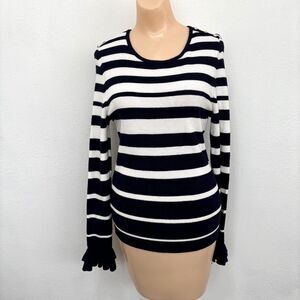 White House Black Market Quite Luxury Stripe Sweater Ruffle Sleeve Small